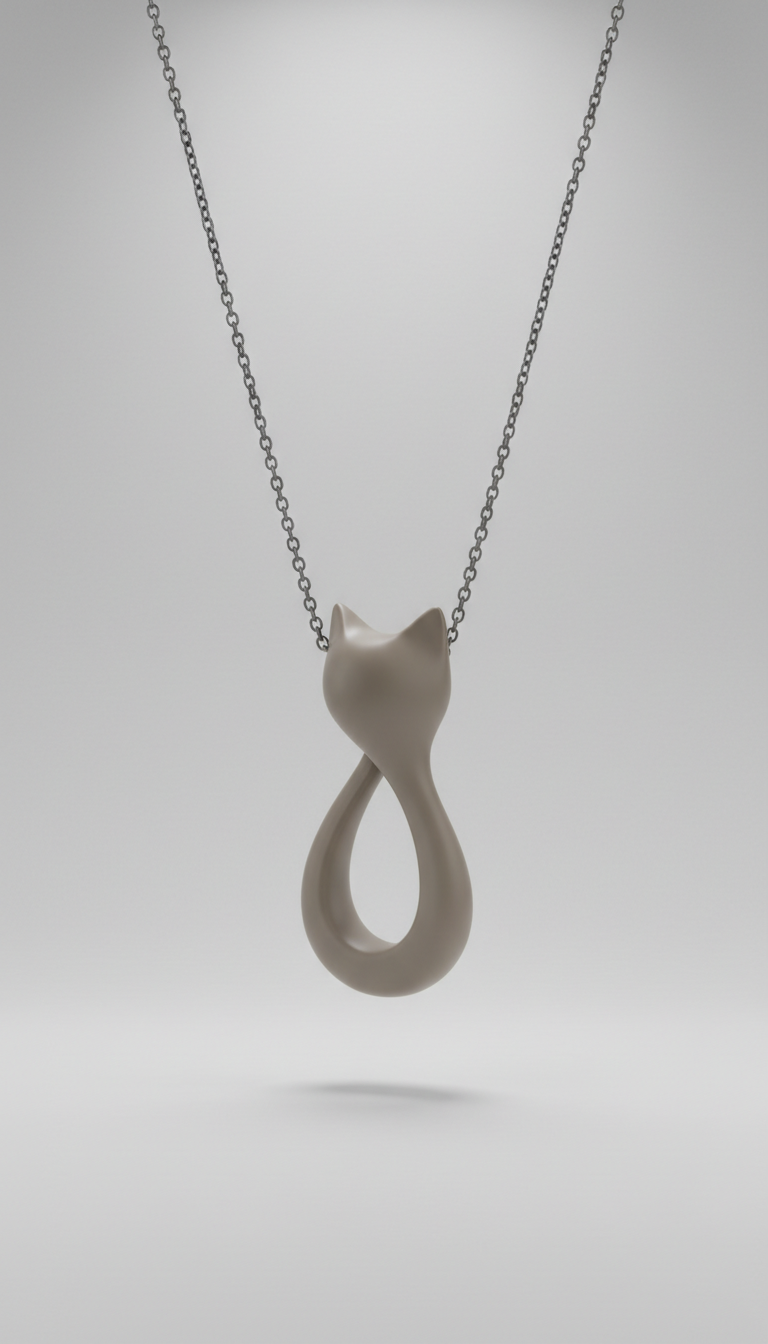 Collier pendentif chat minimaliste taupe perle